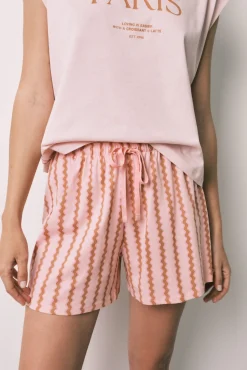 Pijama curto em algodão rosa com ondas