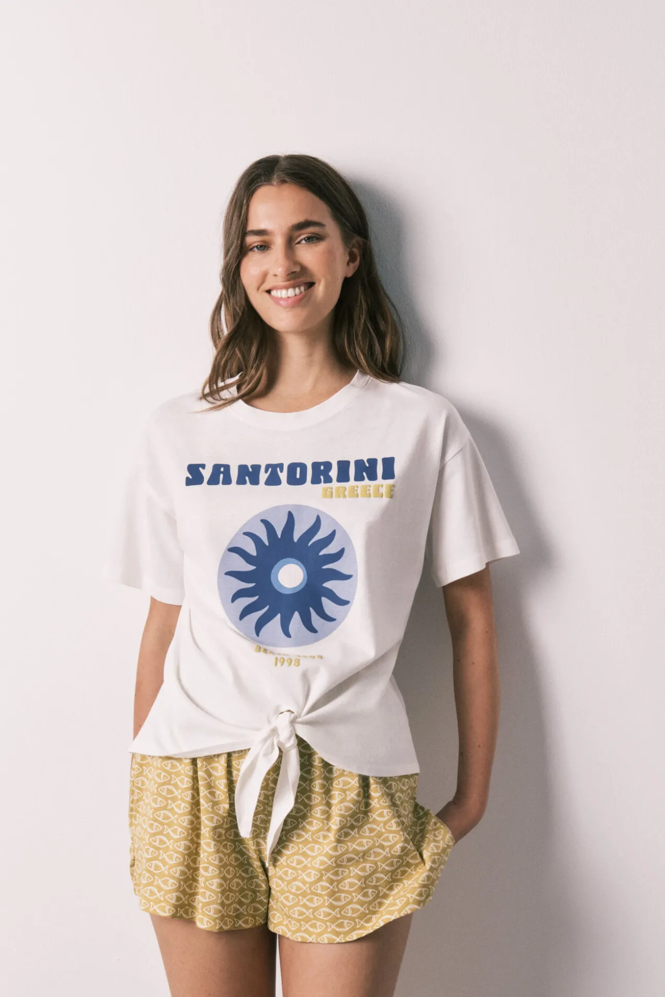 Pijama curto em algodão Santorini