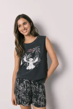 Pijama curto em algodão sem mangas Stitch