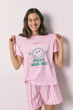 Pijama curto em algodão SmileyWorld® rosa