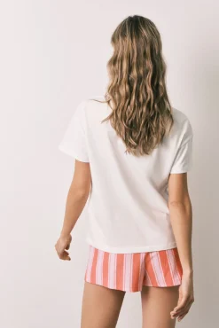 Pijama curto em algodão Snoopy riscas