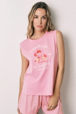 Pijama curto em algodão Snoopy rosa