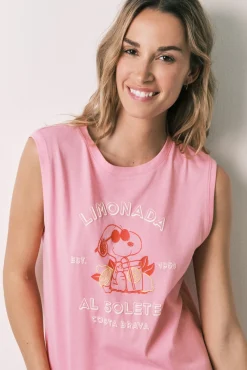 Pijama curto em algodão Snoopy rosa