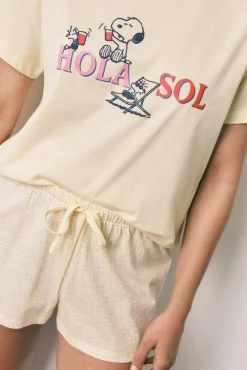 Pijama curto em algodão Snoopy amarelo