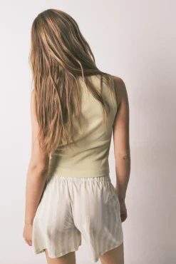 Pijama curto em algodão às riscas verde