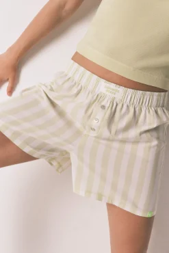Pijama curto em algodão às riscas verde