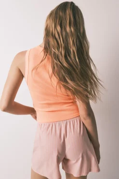 Pijama curto em algodão às riscas laranja