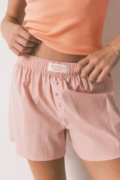 Pijama curto em algodão às riscas laranja