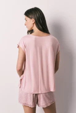 Pijama curto em viscose com estampado animal rosa