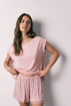 Pijama curto em viscose com estampado animal rosa