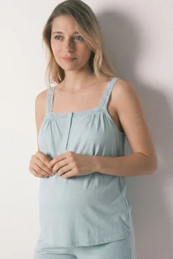 Pijama curto maternity em algodão verde