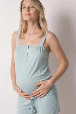 Pijama curto maternity em algodão verde