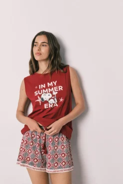Pijama curto sem mangas em algodão Snoopy