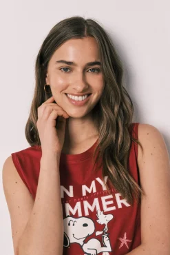 Pijama curto sem mangas em algodão Snoopy