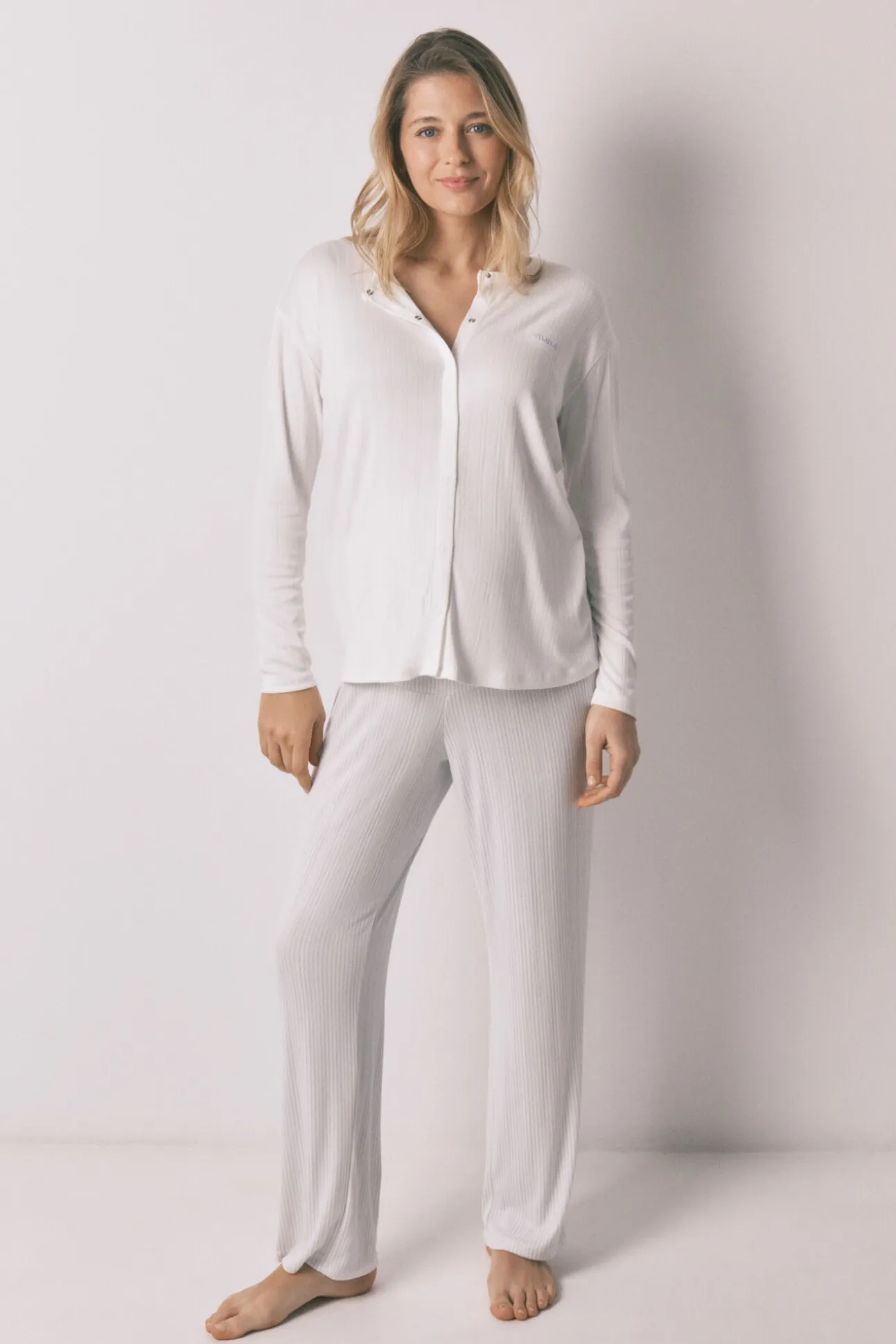 Pijama maternity comprido em malha azul