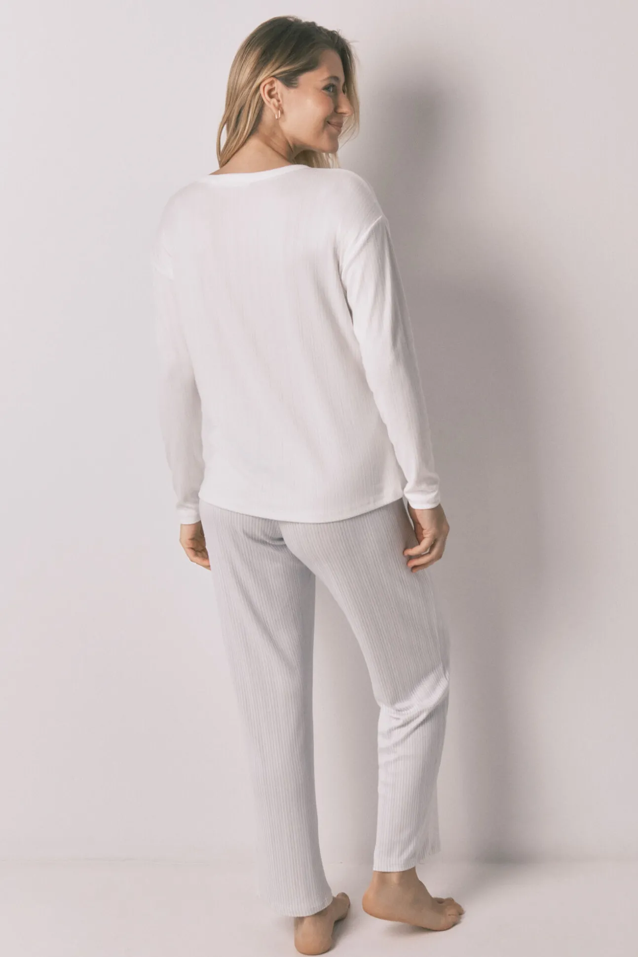 Pijama maternity comprido em malha azul