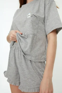 Pijama regular em algodão gola redonda