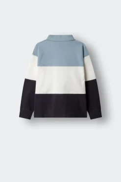Polo de manga comprida com recortes e costuras para menino
