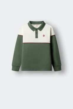 Polo de manga comprida com recortes e costuras para menino