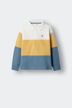 Polo de manga comprida com recortes e costuras para menino