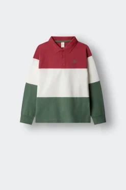 Polo de manga comprida com recortes e costuras para menino