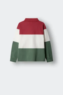 Polo de manga comprida com recortes e costuras para menino