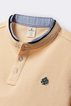 Polo gola mao em chambray para menino