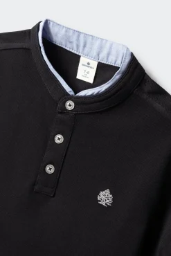 Polo gola mao em chambray para menino