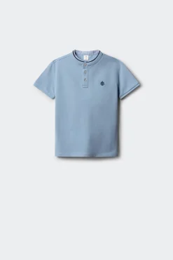 Polo gola mao em chambray para menino