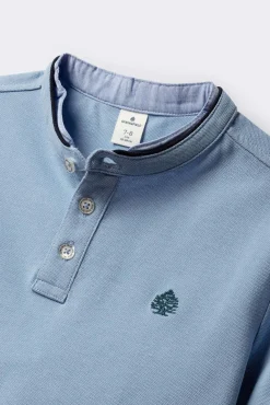 Polo gola mao em chambray para menino