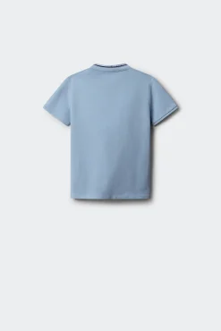 Polo gola mao em chambray para menino