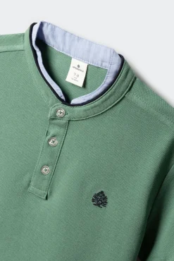 Polo gola mao em chambray para menino