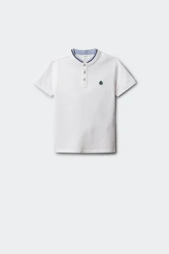 Polo gola mao em chambray para menino