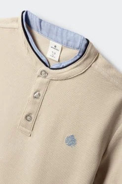 Polo gola mao em chambray para menino
