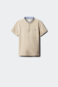 Polo gola mao em chambray para menino