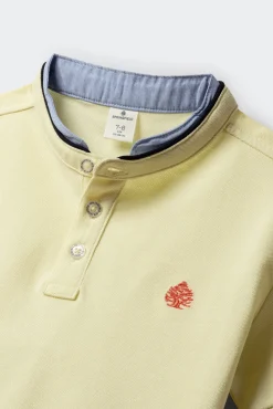 Polo gola mao em chambray para menino