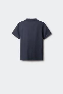 Polo gola mao em chambray para menino