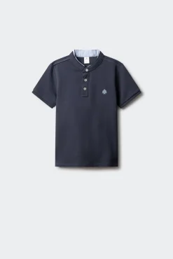 Polo gola mao em chambray para menino