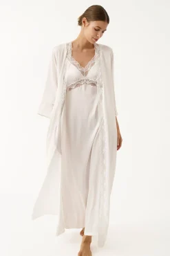 Robe kimono comprida de lingerie branca