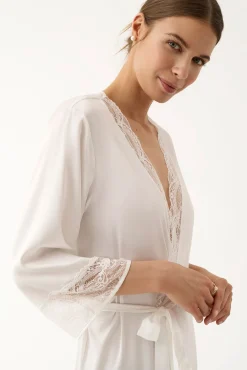 Robe kimono comprida de lingerie branca