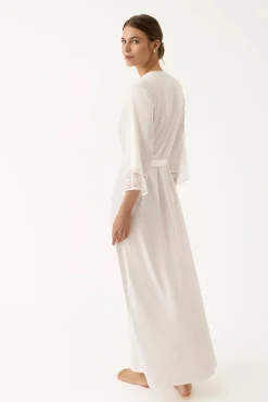 Robe kimono comprida de lingerie branca