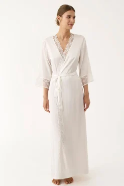 Robe kimono comprida de lingerie branca