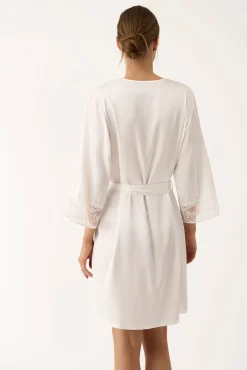 Robe kimono curta de lingerie branca