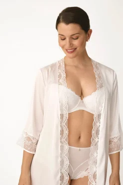 Robe kimono curta de lingerie branca