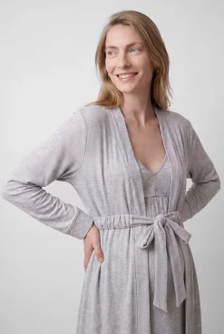 Robe midi com cinto cinza