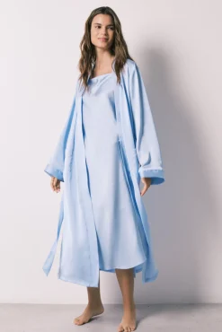 Robe midi em cetim azul