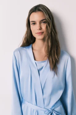 Robe midi em cetim azul