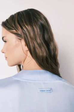 Robe midi em cetim azul