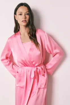 Robe midi em cetim rosa