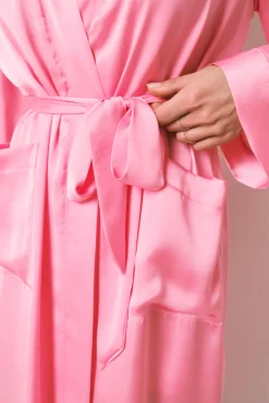 Robe midi em cetim rosa